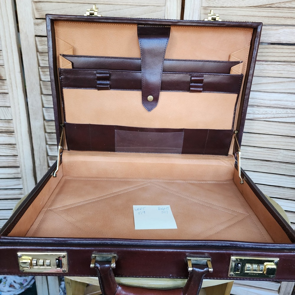 Vintage Presto Brown Leather Briefcase Portfolio Combination Lock Mod Retro